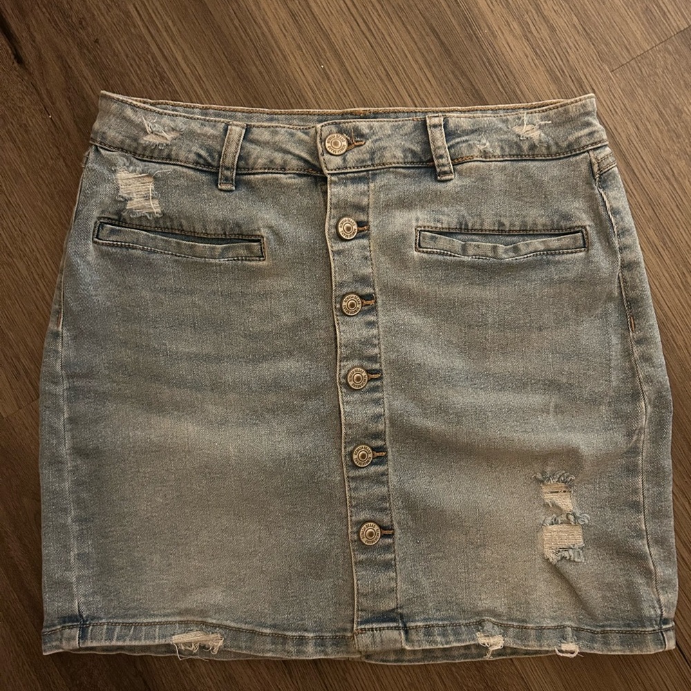 Rewash Distressed Denim Mini Skirt - Blue